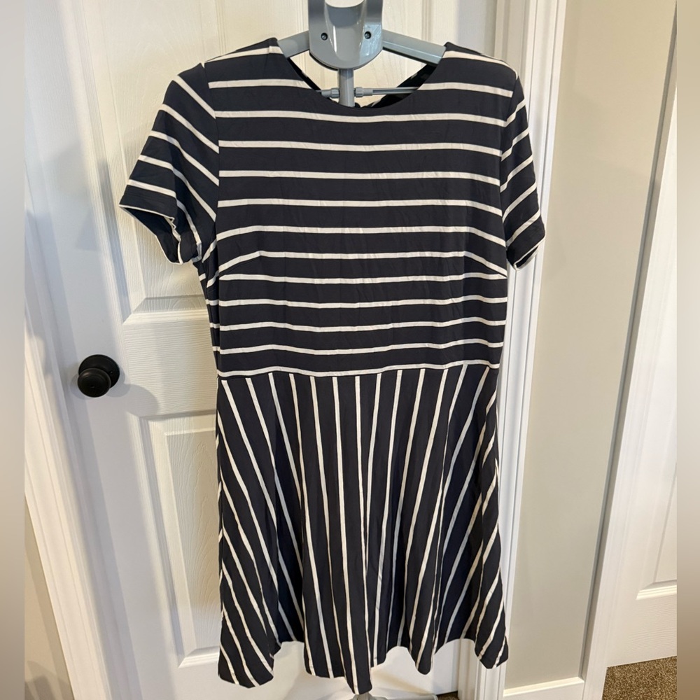 LOFT Gray and White Striped Dress - Size 14